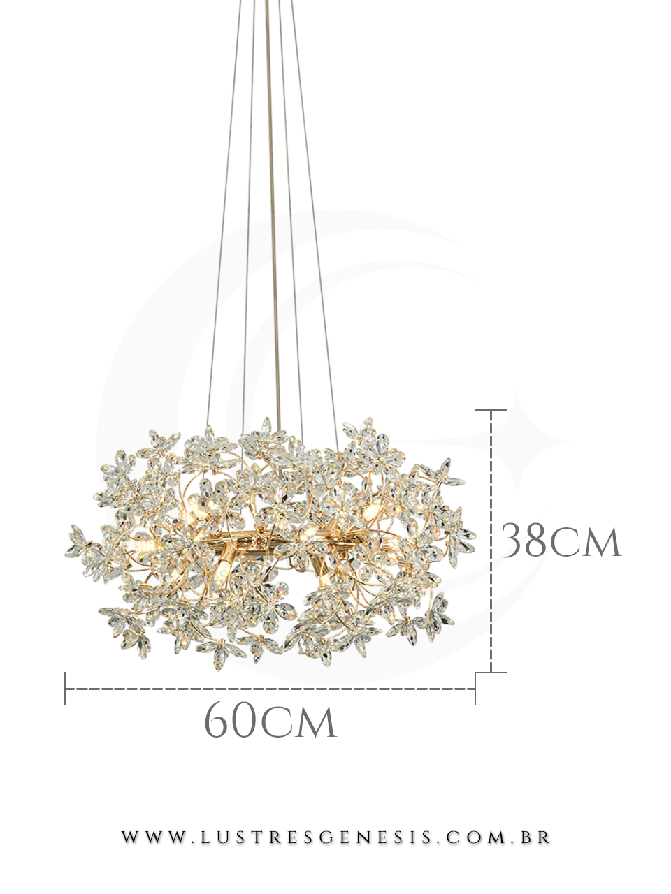 Luminaria Pendente de Cristal DCD06246 Dourado Redondo 60x38cm, Sala de Jantar, Mesa Area Gourmet, Suite Master, Sala de Estar